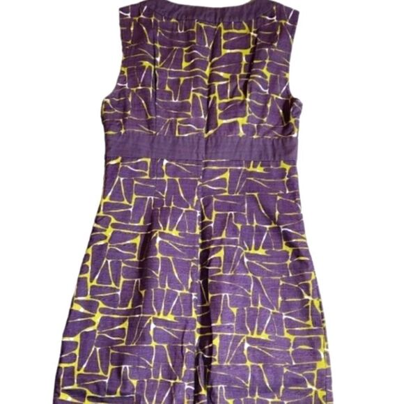Boden Geometric Cotton V Neck Sheath Dress  Purple and Green - Picture 10 of 13